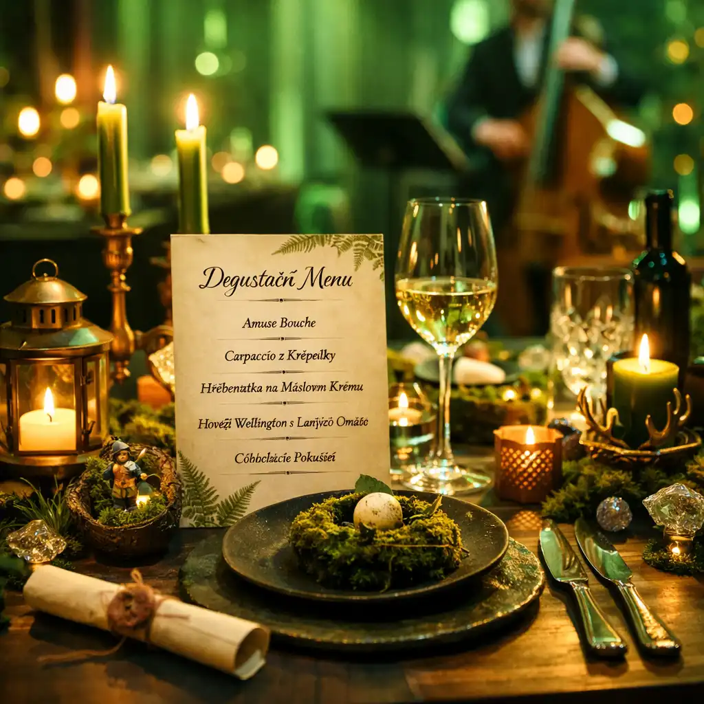 Stůl připravený na tematický večer s degustačním menu a vínem v Bohemia Events
